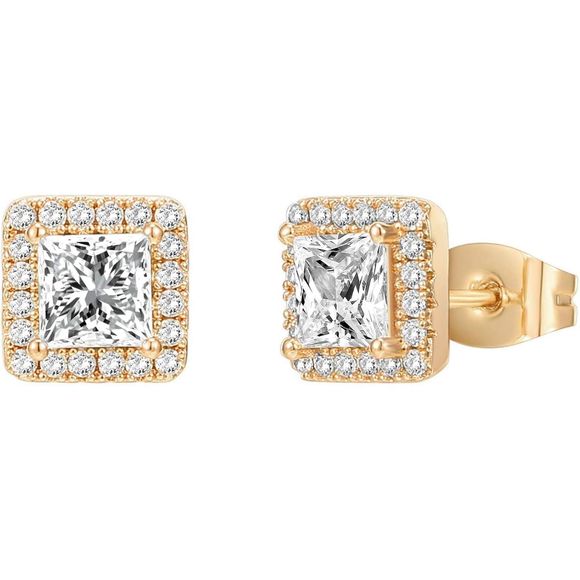 Elevate Your Elegance: 14K Gold-Plated Square Halo Earrings - Picture 1 of 3